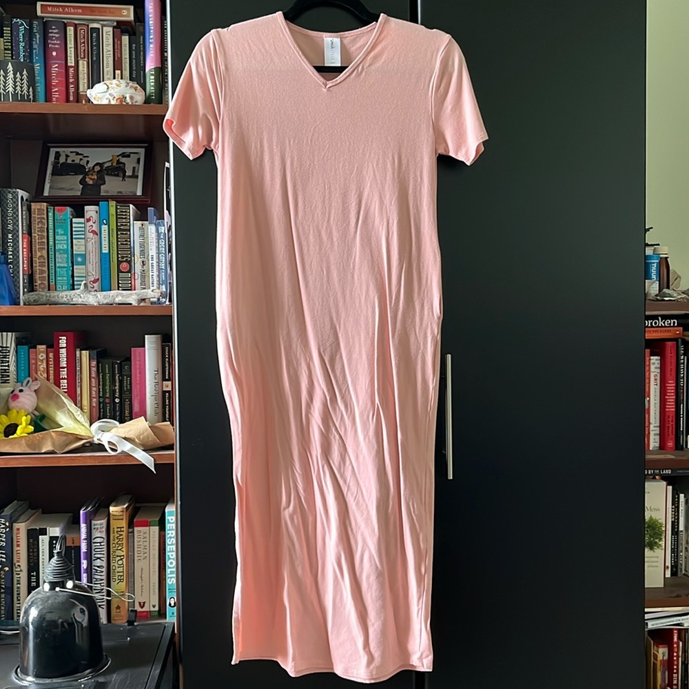 Smash + Tess t-shirt maxi dress in light pink (size 12/13)